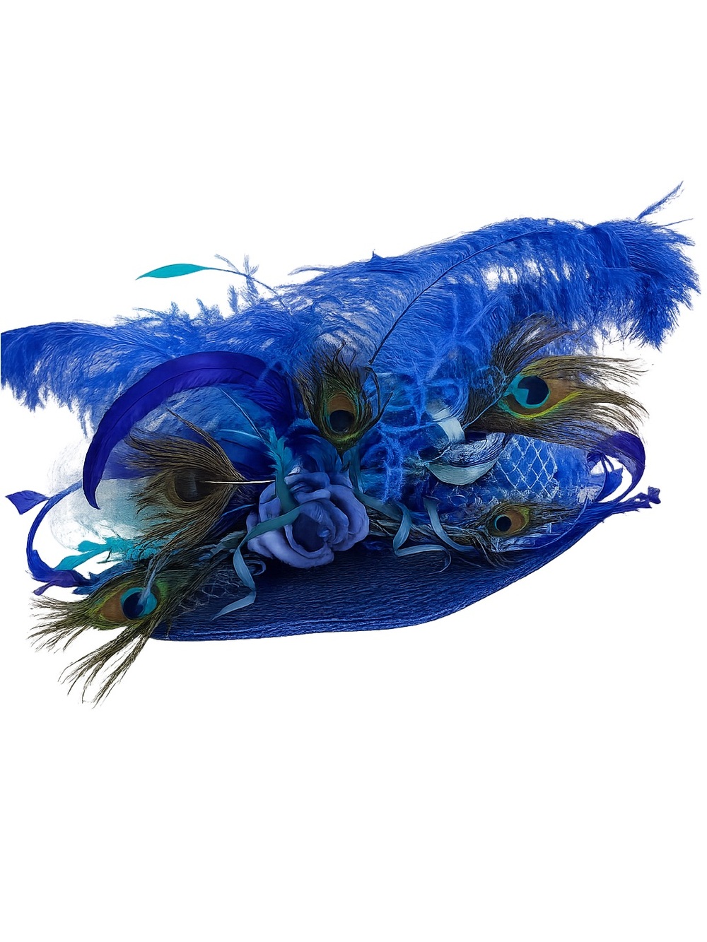 Kentucky Derby HatElegant Royal Blue Feather and Peacock Hat - Women's Dress Hat